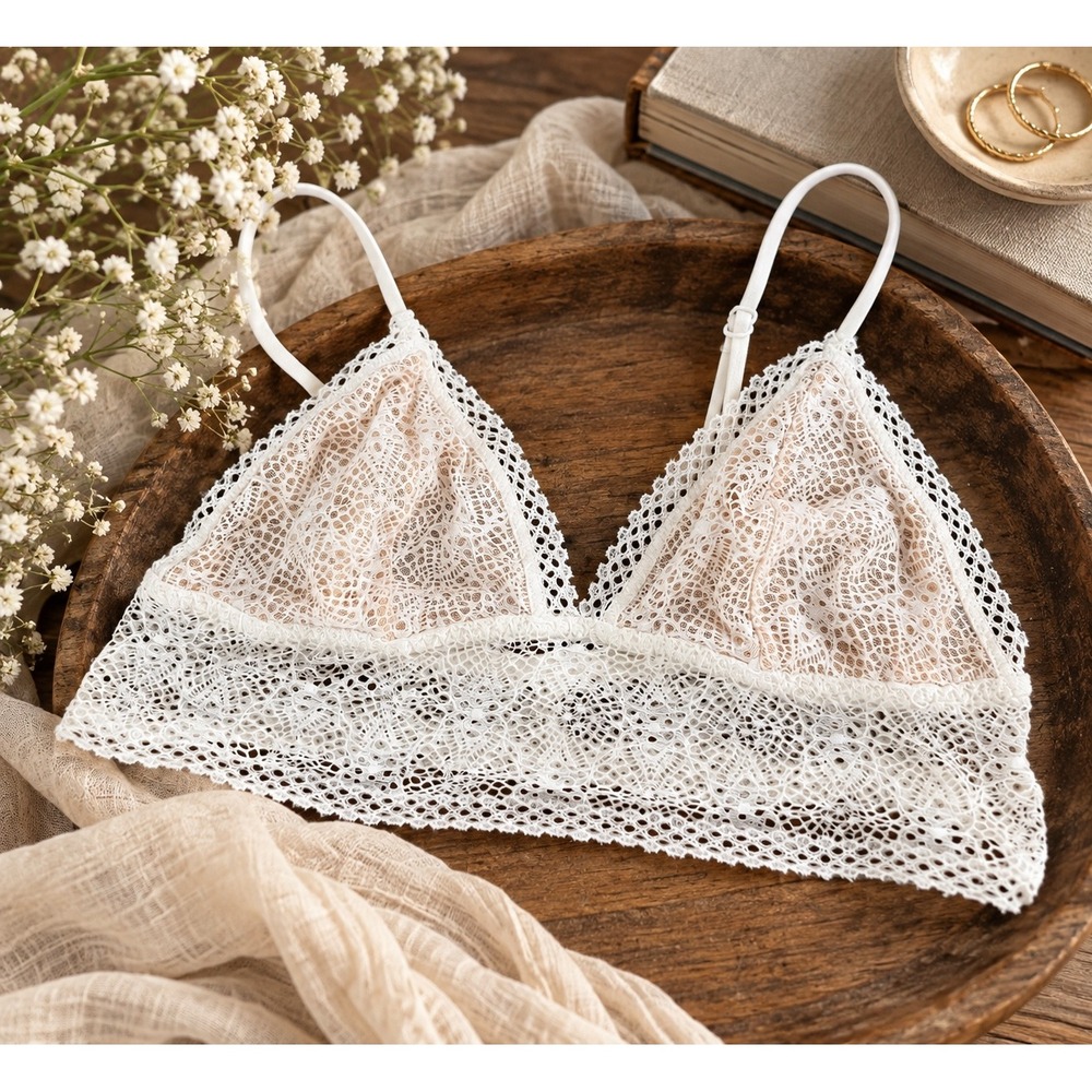 Victoria's Secret White Lace Triangle Bralette Bra Size Small S Sheer Unlined